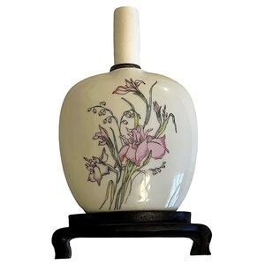 Vintage 80s Murray Feiss Signed Designer Accent Lamp Bedside Floral Iris Ceramic